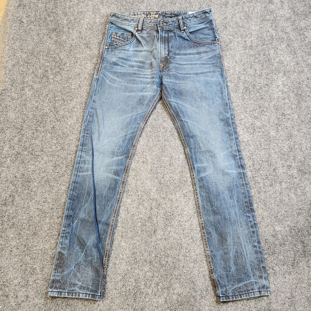 Diesel Krayver Jeans Mens 29x32 Blue Medium Wash Slim Tapered Denim Distressed